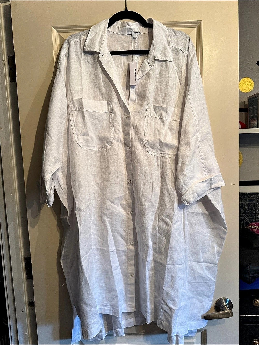 NWTS - James Perse - Linen Button Down Shirt Dress in White - Size XL (4)